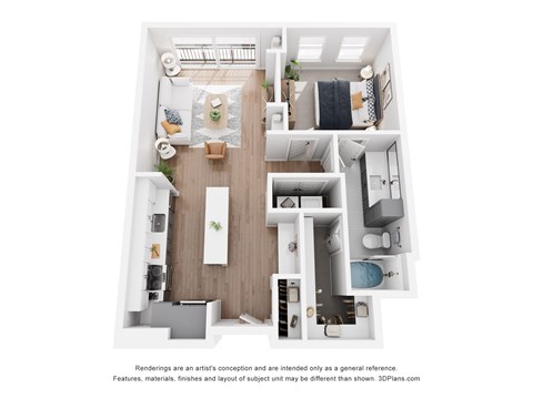 Floor plan for 1 bed, 1 bath, 752 sqft